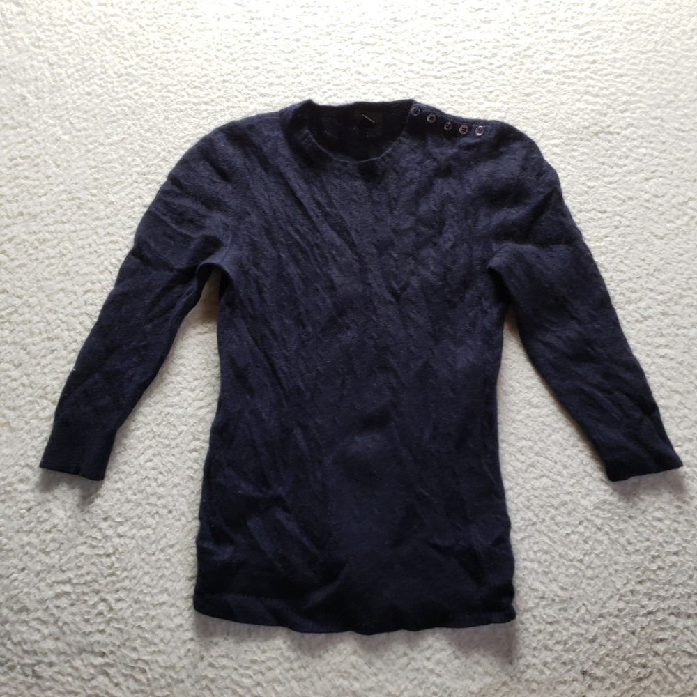 J. Crew Sweater Womens Small Blue Crew Long Sleeve Button Shoulder Cashmere Knit
